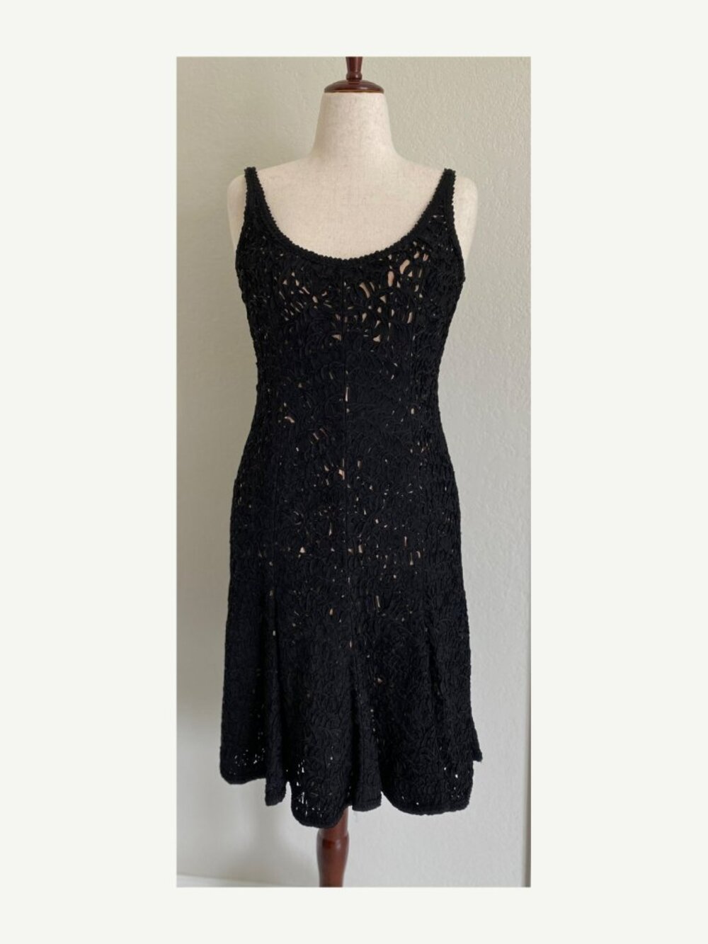 Carmen Marc Valvo Black Openwork Fit Flare Dress Size 10